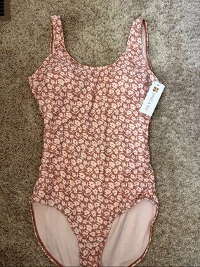 Janela Bay Taupe and Light Pink Floral One-Piece Swimsuit